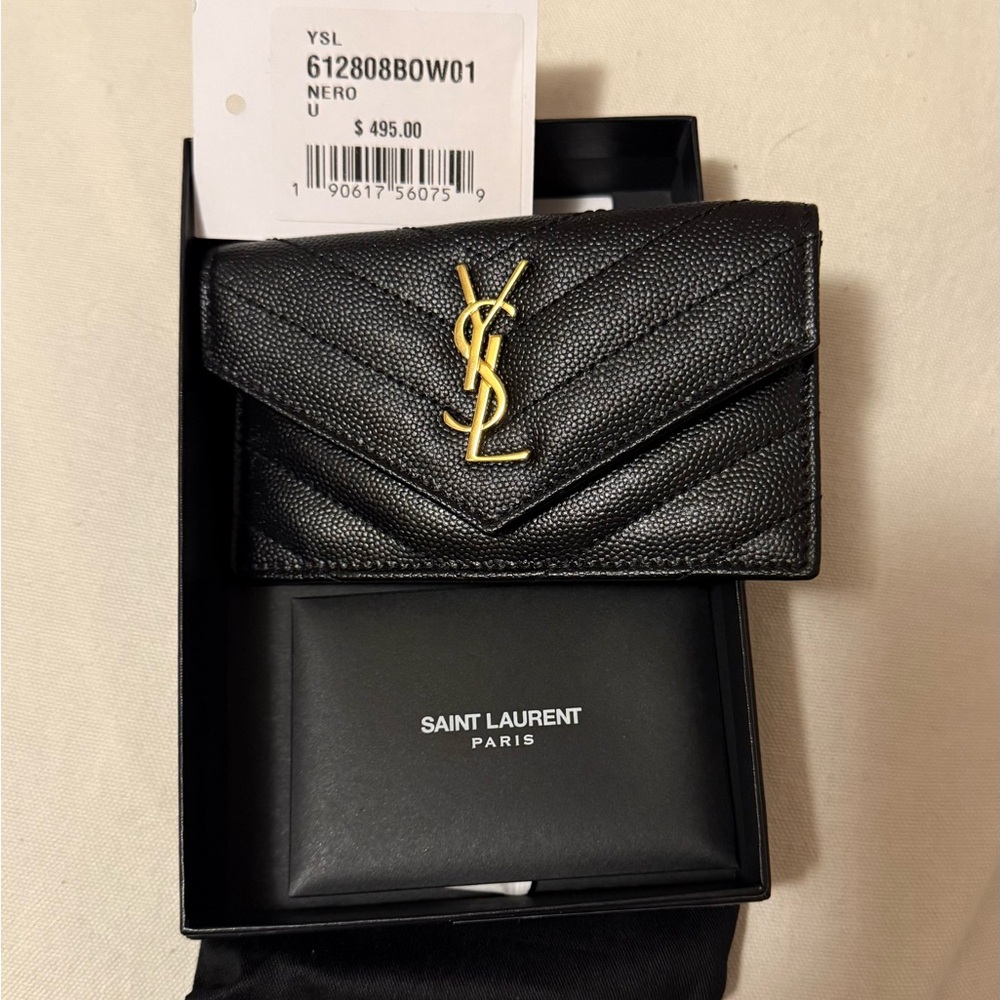 Yves Saint Laurent Black Wallet with Gold Emblem